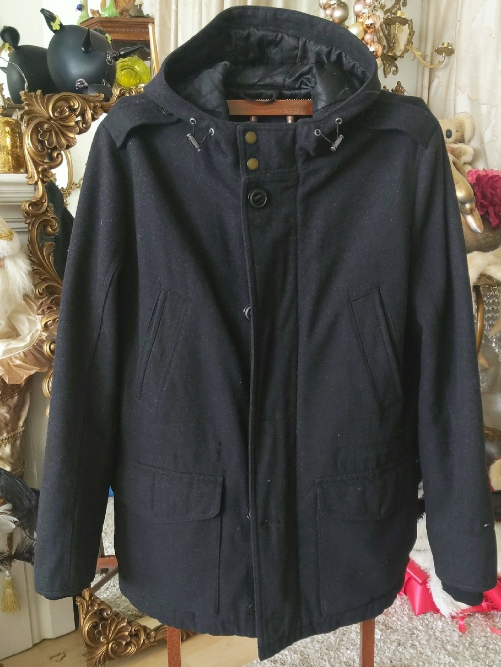Tommy Hilfiger Black Hooded Field Jacket Parka Style